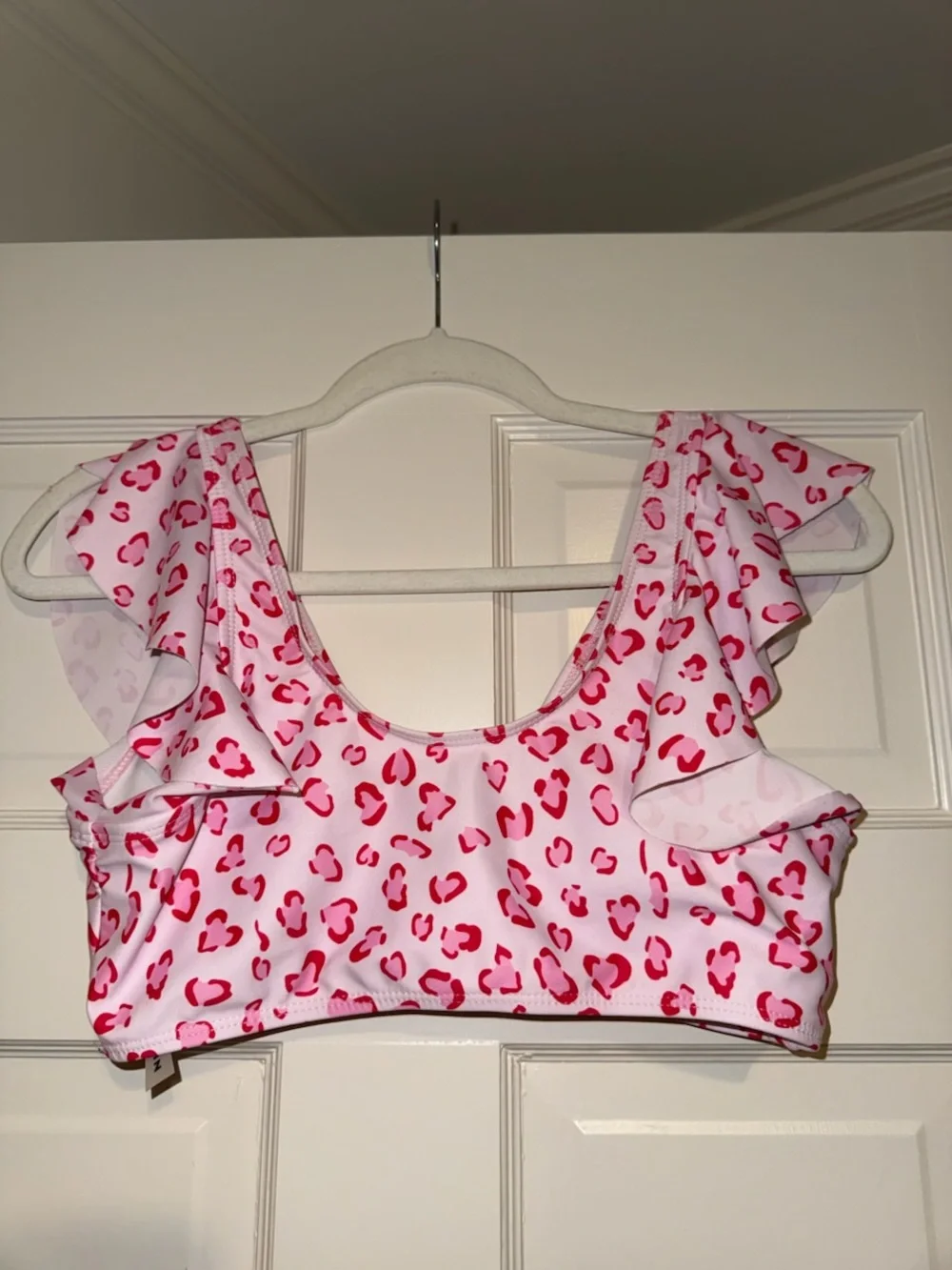 Pink Leopard Print Ruffle Bikini Top - Picture 2 of 2